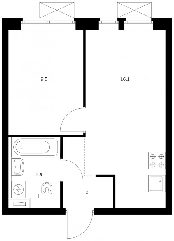 1-комнатная квартира с полной отделкой, 32.5 м2, 18 этаж, сдача 2 квартал 2023 г., ЖК Второй Нагатинский, корпус 3 - объявление 1701703 - фото №1
