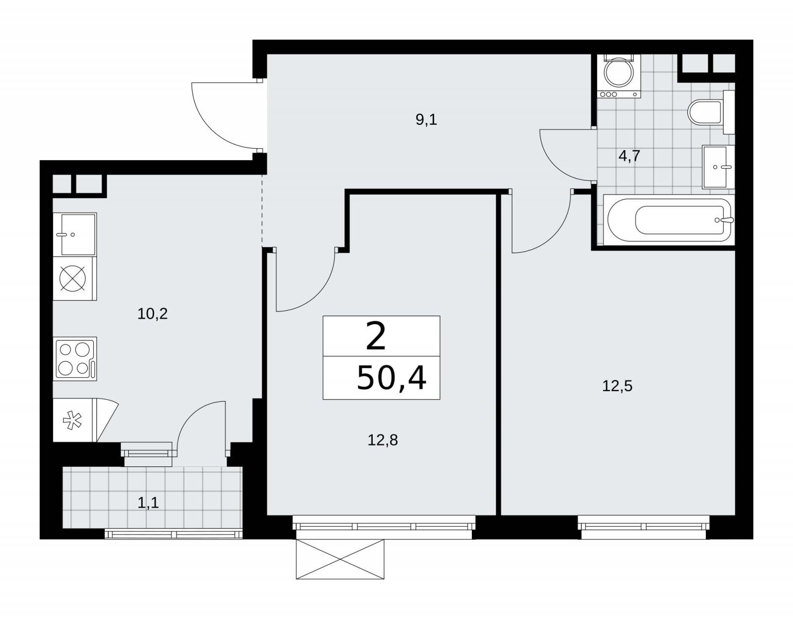2-комнатная квартира с частичной отделкой, 50.4 м2, 3 этаж, сдача 2 квартал 2026 г., ЖК Прокшино, корпус 11.2.3 - объявление 2270348 - фото №1