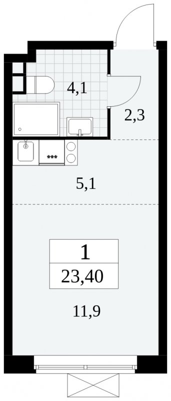 1-комнатная квартира без отделки, 23.4 м2, 3 этаж, сдача 2 квартал 2024 г., ЖК Прокшино, корпус 6.2 - объявление 1662854 - фото №1