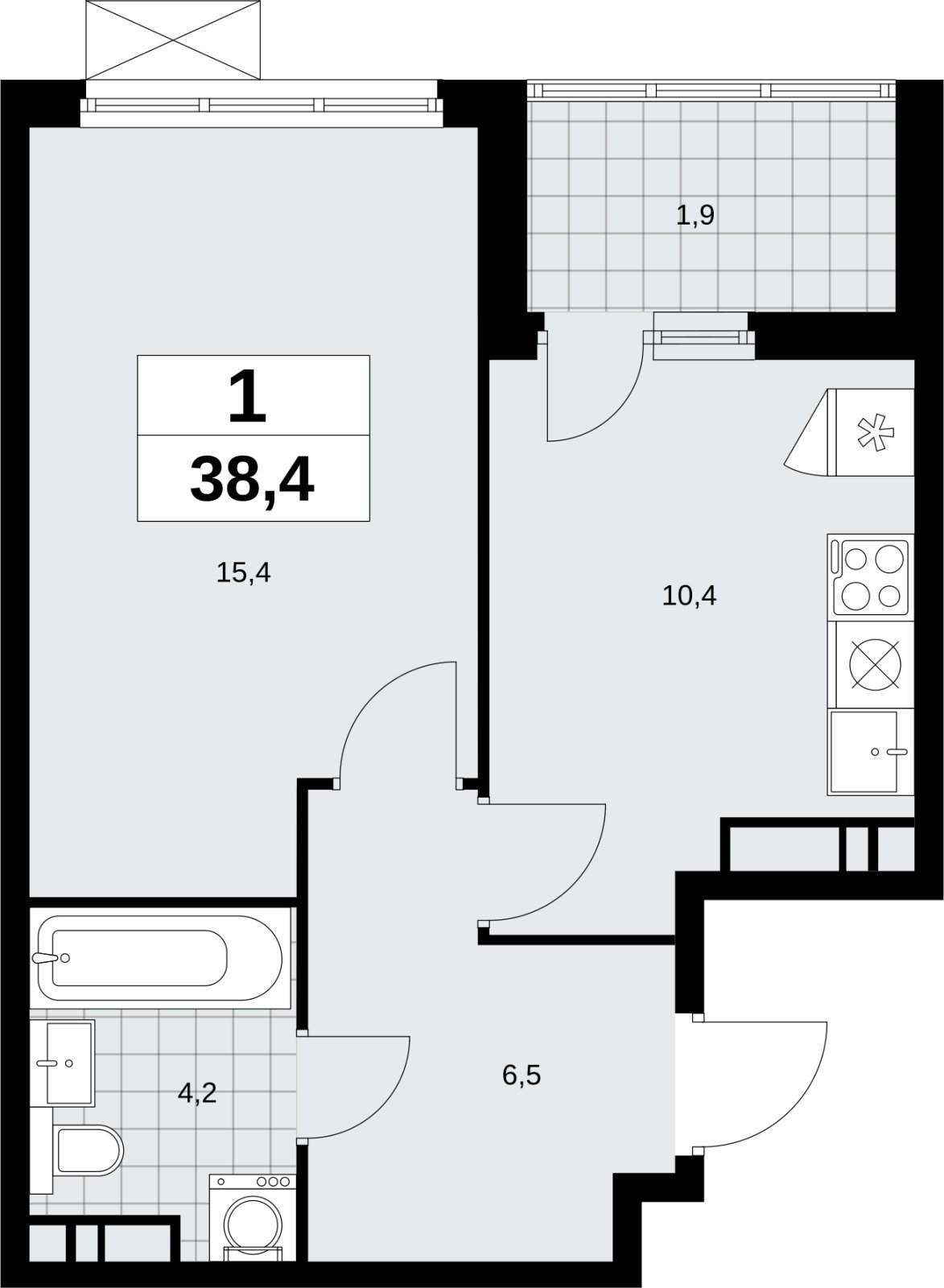 1-комнатная квартира без отделки, 38.4 м2, 13 этаж, сдача 4 квартал 2026 г., ЖК Скандинавия, корпус 2.18.1.4 - объявление 2351032 - фото №1
