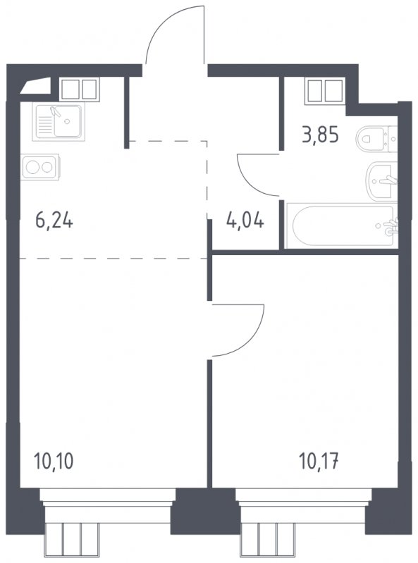 2-комнатные апартаменты с полной отделкой, 34.4 м2, 3 этаж, сдача 1 квартал 2023 г., ЖК Тропарево Парк, корпус 1.1 - объявление 1643824 - фото №1