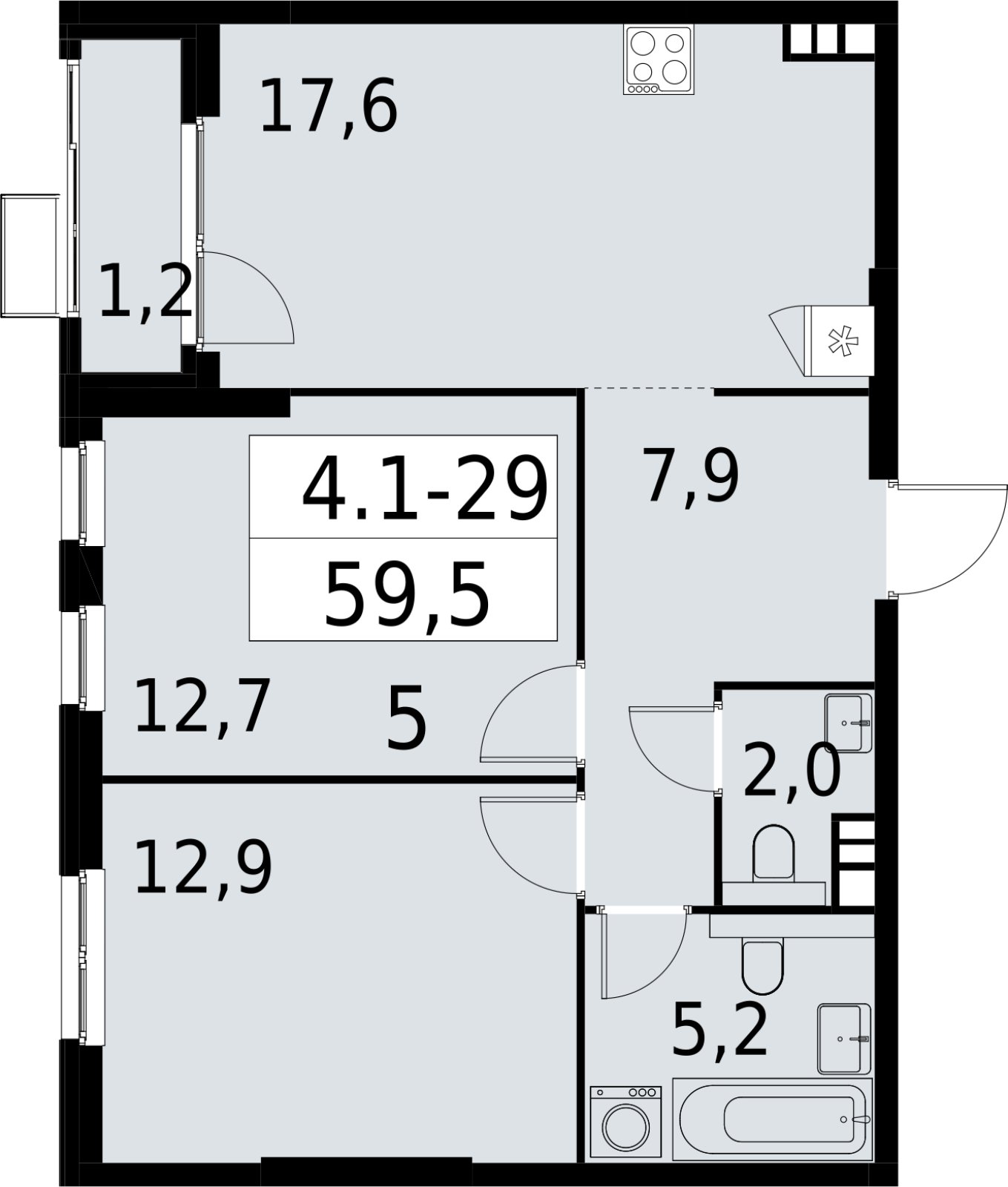 2-комнатная квартира с полной отделкой, 59.5 м2, 6 этаж, сдача 2 квартал 2027 г., ЖК Южные сады, корпус 4.1.1 - объявление 2392570 - фото №1