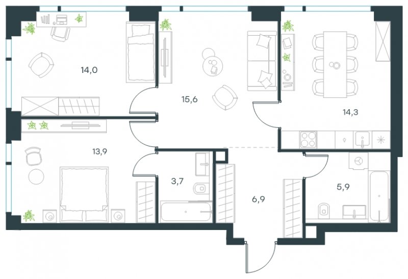 3-комнатная квартира с частичной отделкой, 74.3 м2, 32 этаж, сдача 4 квартал 2024 г., ЖК Level Мичуринский, корпус 5 - объявление 1635505 - фото №1