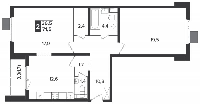2-комнатная квартира с полной отделкой, 71.5 м2, 3 этаж, дом сдан, ЖК Южная Битца, корпус 6 - объявление 1307915 - фото №1
