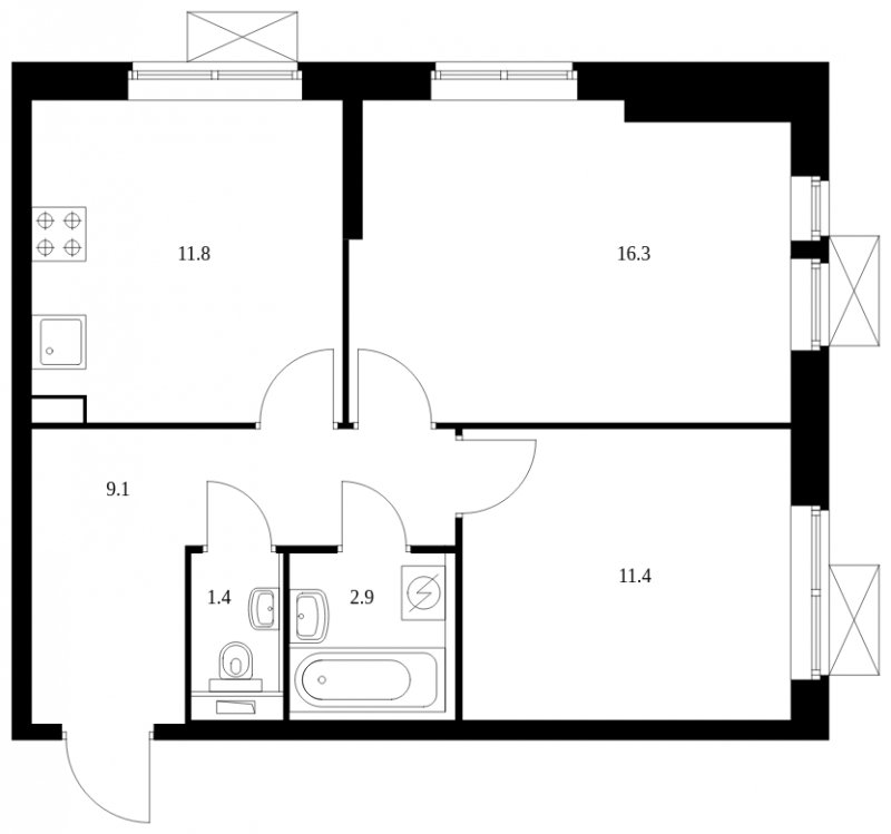 2-комнатная квартира с полной отделкой, 52.9 м2, 2 этаж, сдача 2 квартал 2023 г., ЖК Второй Нагатинский, корпус 2 - объявление 1506486 - фото №1