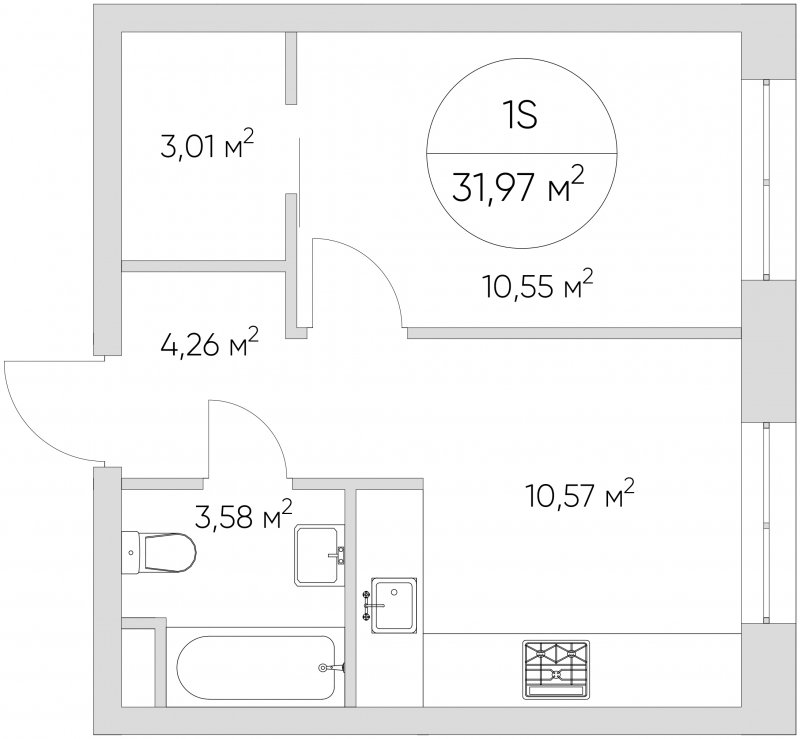 1-комнатные апартаменты с частичной отделкой, 31.97 м2, 9 этаж, сдача 1 квартал 2024 г., ЖК N'ICE LOFT, корпус 5 - объявление 1853474 - фото №1