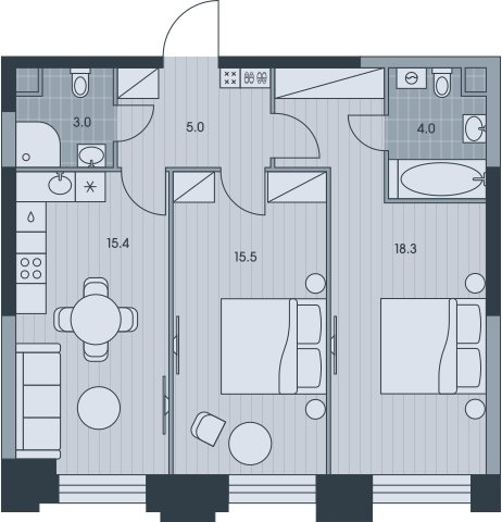 3-комнатная квартира (евро) без отделки, 61.2 м2, 14 этаж, сдача 3 квартал 2025 г., ЖК EVER, корпус 6 - объявление 2331773 - фото №1