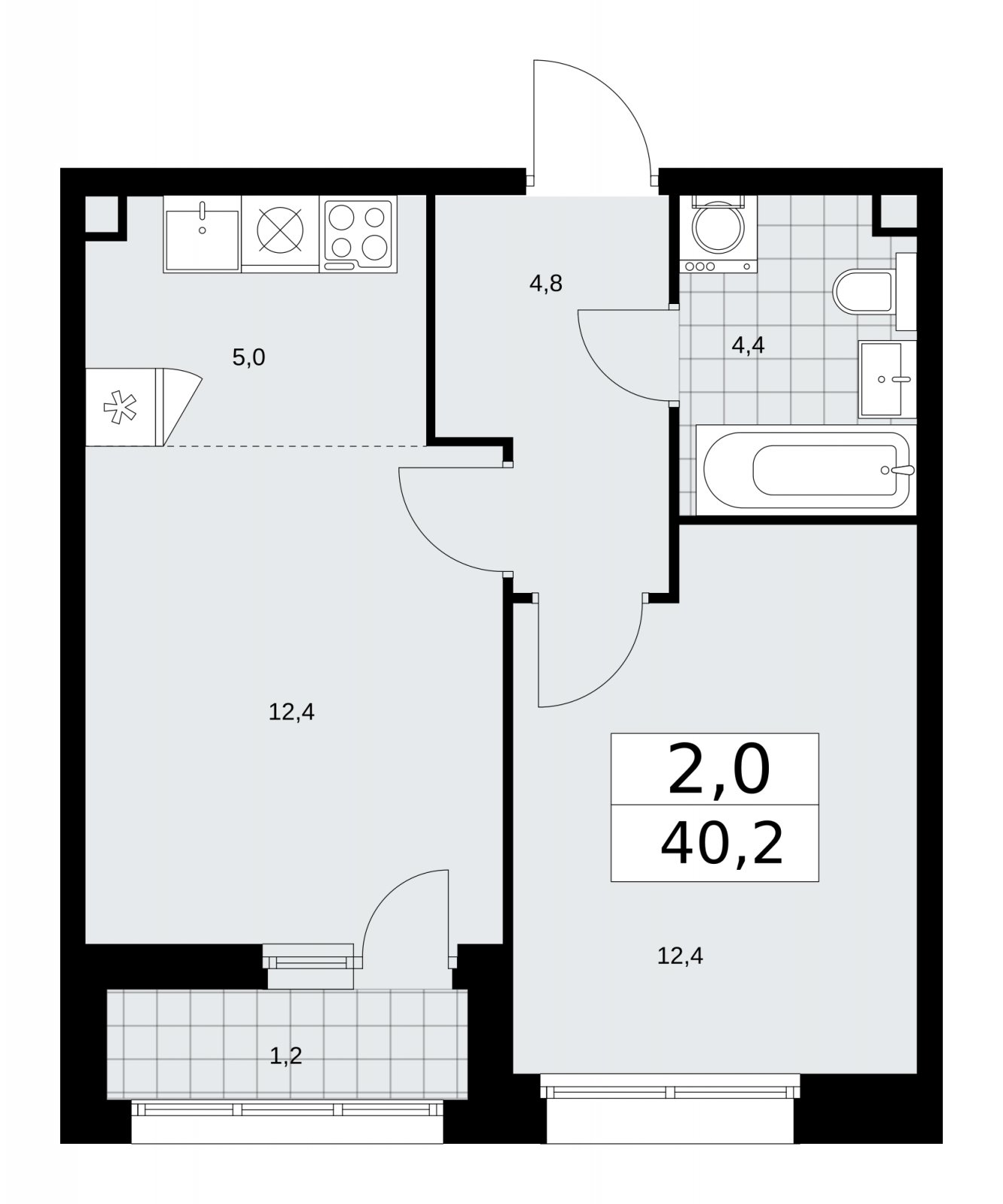 2-комнатная квартира (евро) с частичной отделкой, 40.2 м2, 2 этаж, сдача 1 квартал 2026 г., ЖК Бунинские кварталы, корпус 6.3 - объявление 2252639 - фото №1