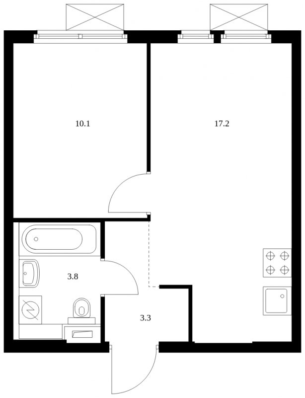 1-комнатная квартира с полной отделкой, 34.4 м2, 12 этаж, сдача 1 квартал 2025 г., ЖК Середневский лес, корпус 3.2 - объявление 1849025 - фото №1