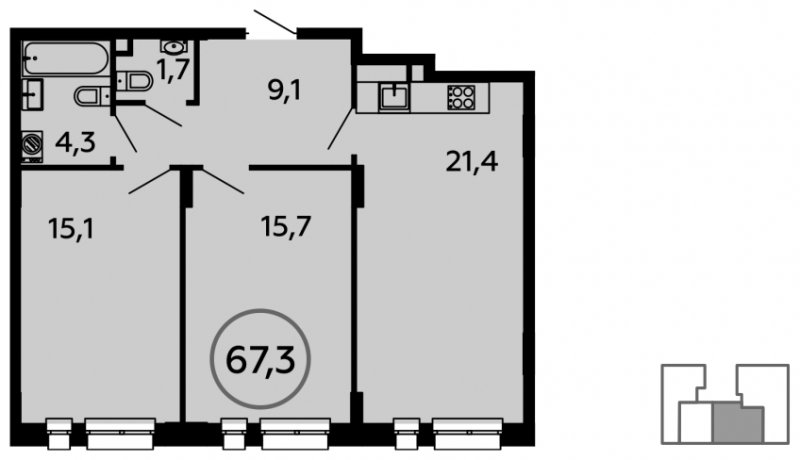 2-комнатная квартира без отделки, 67.2 м2, 2 этаж, дом сдан, ЖК Скандинавия, корпус 5.3 - объявление 1650410 - фото №1
