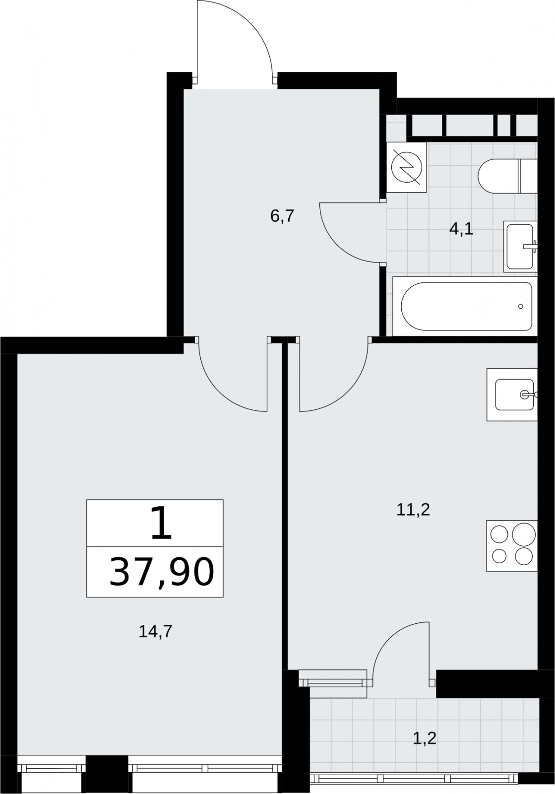 1-комнатная квартира с полной отделкой, 37.9 м2, 3 этаж, сдача 4 квартал 2026 г., ЖК Родные кварталы, корпус 1.1 - объявление 2317623 - фото №1