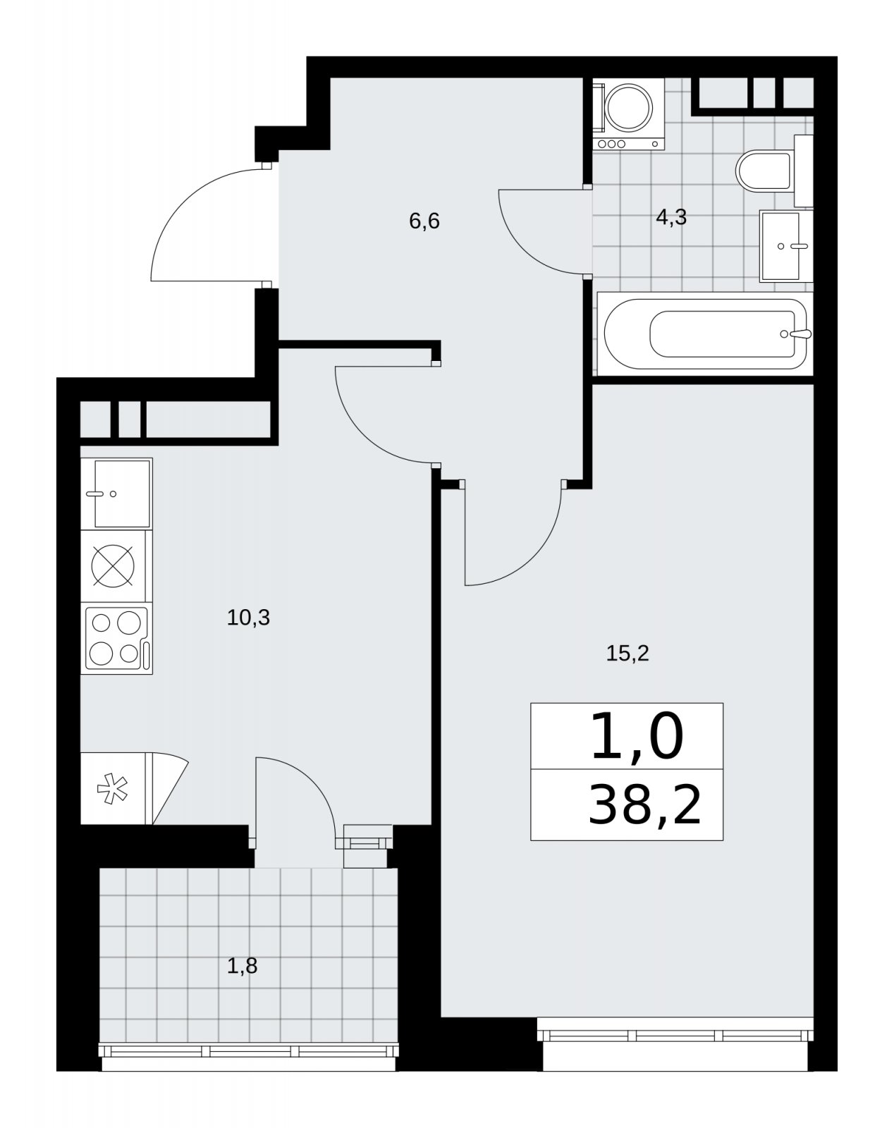 1-комнатная квартира с частичной отделкой, 38.2 м2, 10 этаж, сдача 2 квартал 2026 г., ЖК Дзен-кварталы, корпус 3.5 - объявление 2242471 - фото №1