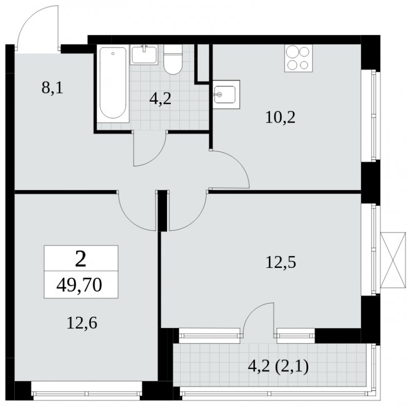 2-комнатная квартира без отделки, 49.7 м2, 3 этаж, сдача 3 квартал 2024 г., ЖК Прокшино, корпус 8.6 - объявление 1684468 - фото №1