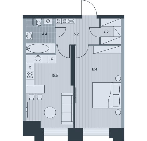 2-комнатная квартира без отделки, 45.1 м2, 29 этаж, сдача 3 квартал 2025 г., ЖК EVER, корпус 6 - объявление 2377031 - фото №1