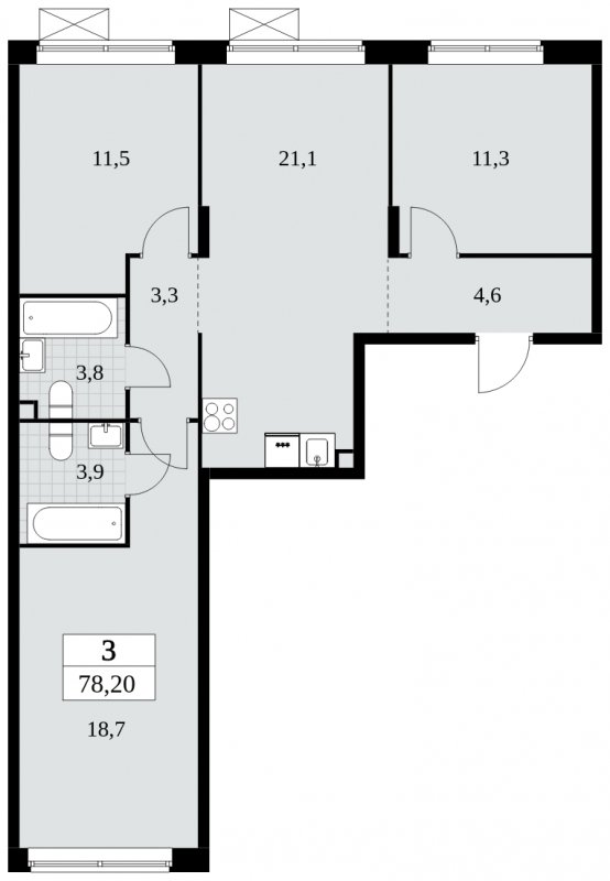 3-комнатная квартира с полной отделкой, 78.2 м2, 2 этаж, сдача 3 квартал 2024 г., ЖК Прокшино, корпус 6.5 - объявление 1663170 - фото №1