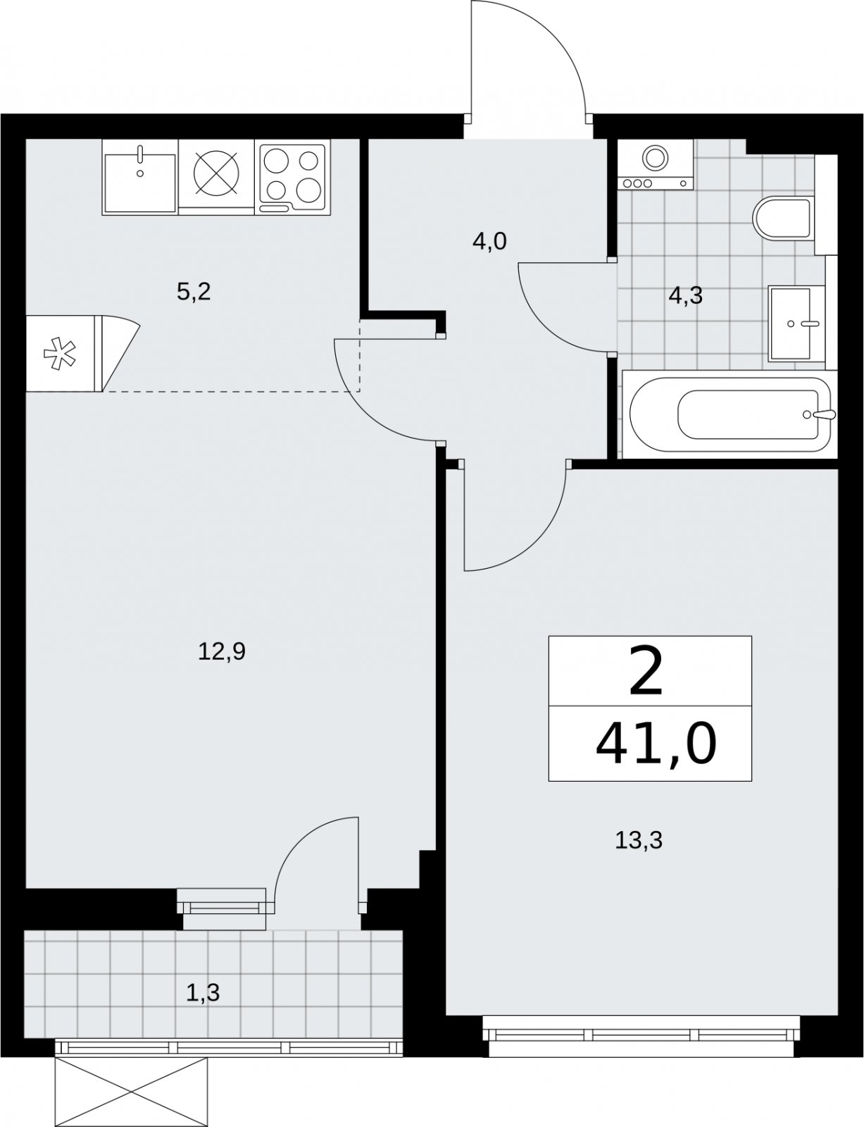 2-комнатная квартира (евро) без отделки, 41 м2, 5 этаж, сдача 2 квартал 2026 г., ЖК Бунинские кварталы, корпус 7.3 - объявление 2313952 - фото №1