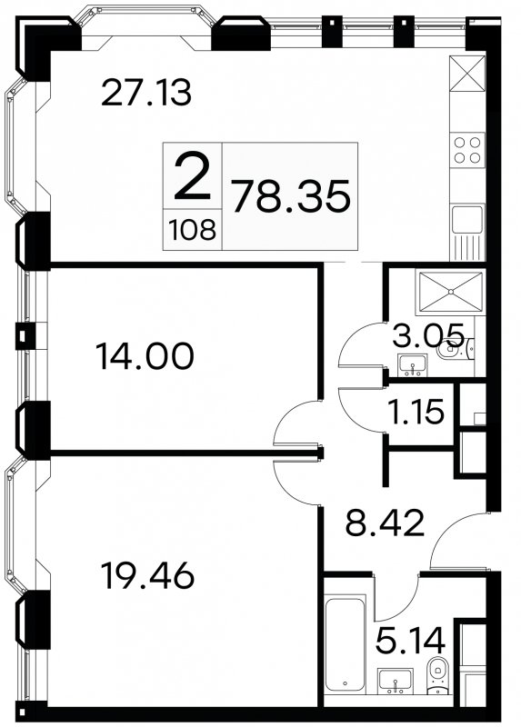 2-комнатные апартаменты с частичной отделкой, 78.35 м2, 10 этаж, сдача 3 квартал 2024 г., ЖК GloraX Aura Белорусская, корпус 1 - объявление 1708647 - фото №1