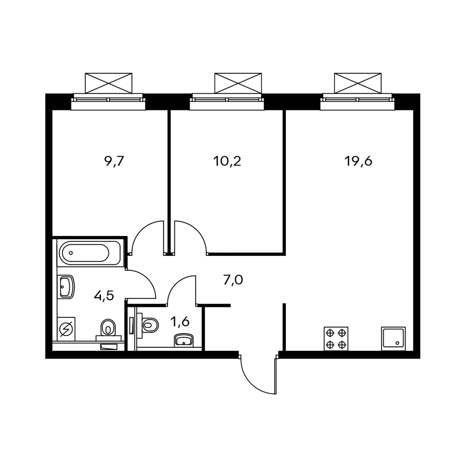 2-комнатная квартира с полной отделкой, 51.9 м2, 3 этаж, дом сдан, ЖК Мякинино парк, корпус 1.2 - объявление 2346358 - фото №1