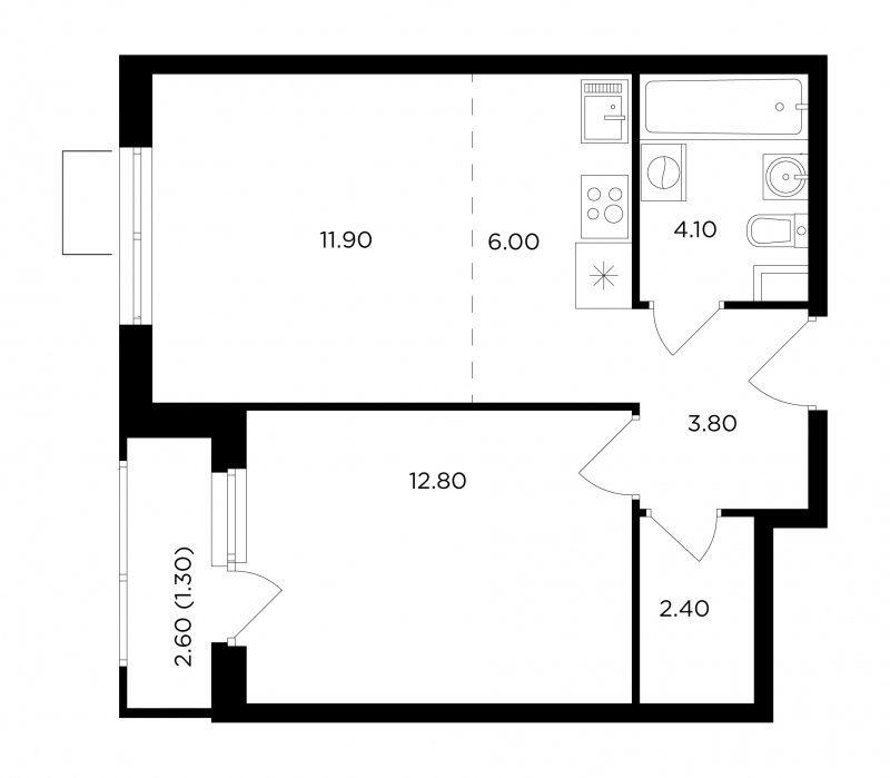 2-комнатная квартира без отделки, 42.3 м2, 4 этаж, сдача 1 квартал 2024 г., ЖК Миловидное, корпус 1 - объявление 1746644 - фото №1