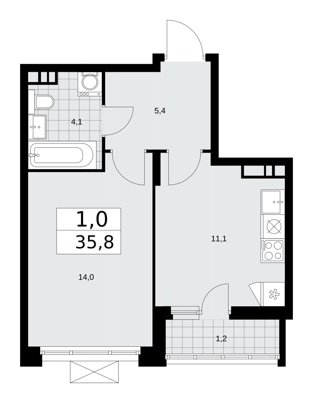 1-комнатная квартира без отделки, 35.8 м2, 14 этаж, сдача 1 квартал 2026 г., ЖК Прокшино, корпус 10.1.1 - объявление 2226897 - фото №1