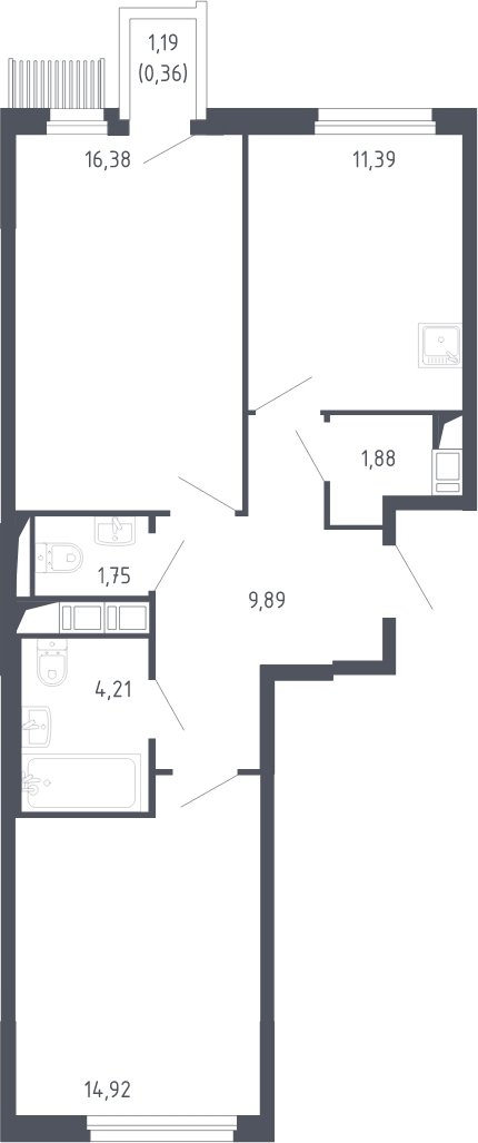 2-комнатная квартира с полной отделкой, 60.78 м2, 16 этаж, сдача 3 квартал 2023 г., ЖК Мытищи Парк, корпус 2 - объявление 1977915 - фото №1