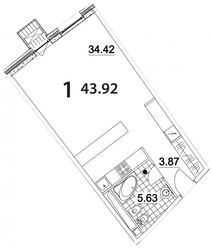 Студия без отделки, 43.92 м2, 18 этаж, дом сдан, ЖК Апарт-комплекс Nakhimov, корпус 3 - объявление 1330732 - фото №1