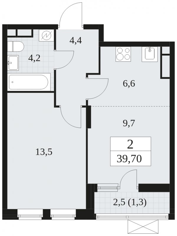 2-комнатная квартира (евро) без отделки, 39.7 м2, 10 этаж, сдача 1 квартал 2025 г., ЖК Прокшино, корпус 5.1.3 - объявление 1810542 - фото №1