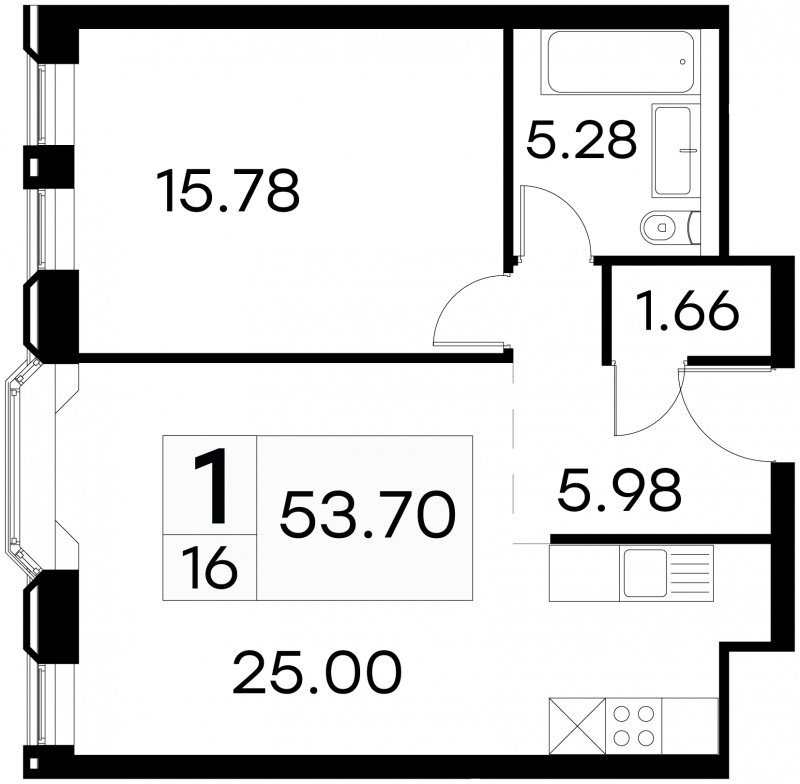 1-комнатные апартаменты с частичной отделкой, 53.7 м2, 3 этаж, сдача 3 квартал 2024 г., ЖК GloraX Aura Белорусская, корпус 1 - объявление 1708682 - фото №1