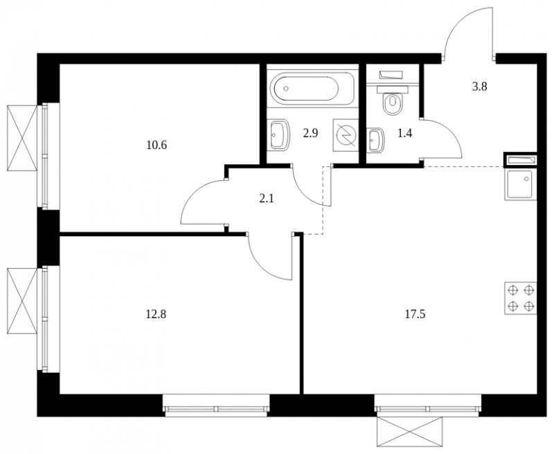 2-комнатная квартира с полной отделкой, 51.1 м2, 11 этаж, сдача 2 квартал 2024 г., ЖК Бунинские луга, корпус 3.7.1 - объявление 1716350 - фото №1