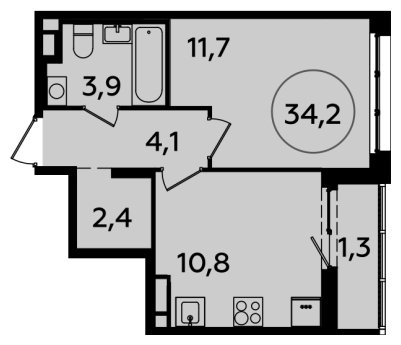 1-комнатная квартира с полной отделкой, 34.2 м2, 9 этаж, сдача 2 квартал 2024 г., ЖК Испанские кварталы, корпус 8.1 - объявление 1633527 - фото №1