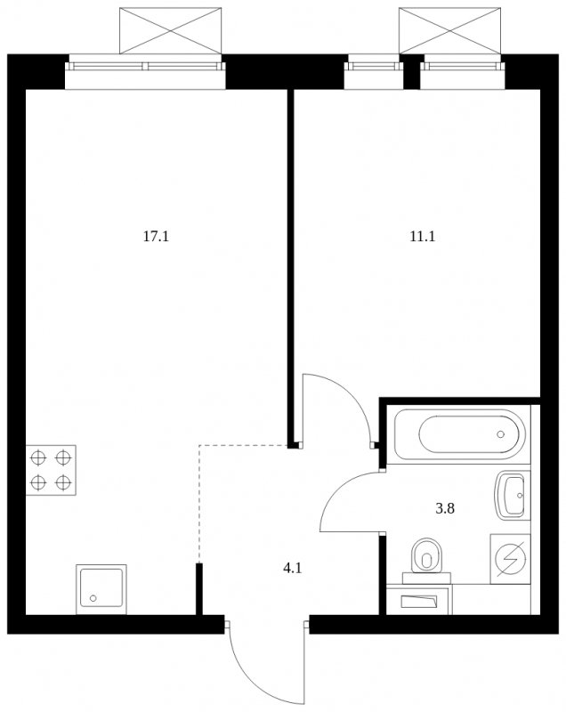 1-комнатная квартира с полной отделкой, 36.1 м2, 23 этаж, сдача 2 квартал 2023 г., ЖК Второй Нагатинский, корпус 3 - объявление 1760721 - фото №1