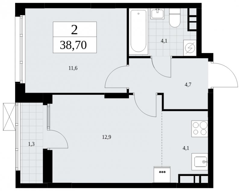 2-комнатная квартира (евро) с частичной отделкой, 38.7 м2, 5 этаж, сдача 1 квартал 2025 г., ЖК Дзен-кварталы, корпус 1.2 - объявление 1895771 - фото №1