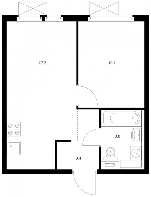 1-комнатная квартира с полной отделкой, 34.5 м2, 12 этаж, сдача 1 квартал 2025 г., ЖК Середневский лес, корпус 3.2 - объявление 1848842 - фото №1