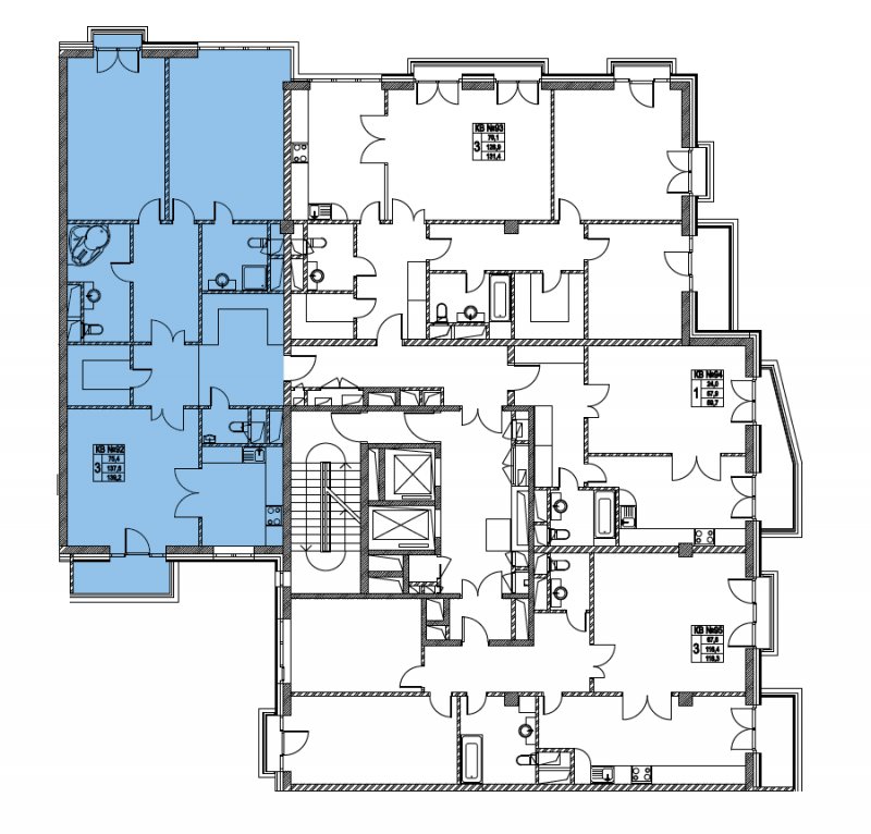3-комнатная квартира без отделки, 139.2 м2, 3 этаж, дом сдан, ЖК Клубный дом на Котельнической, корпус 1 - объявление 1492441 - фото №1