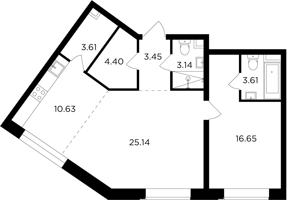 2-комнатная квартира без отделки, 70.63 м2, 4 этаж, сдача 4 квартал 2023 г., ЖК FORIVER, корпус 2 - объявление 2127237 - фото №1