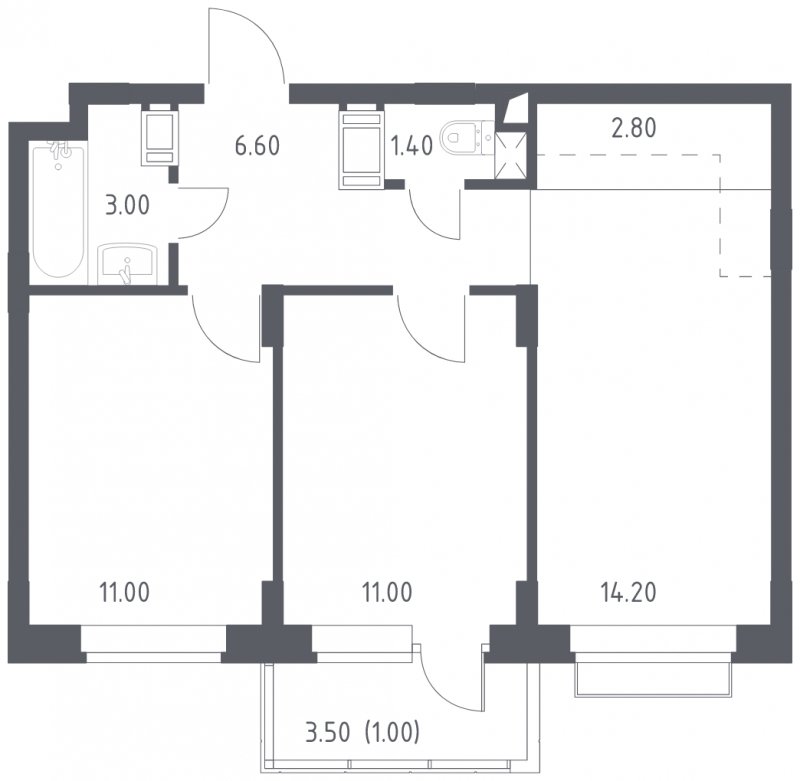 2-комнатная квартира с полной отделкой, 51 м2, 11 этаж, сдача 1 квартал 2023 г., ЖК Алхимово, корпус 3.1 - объявление 1517488 - фото №1