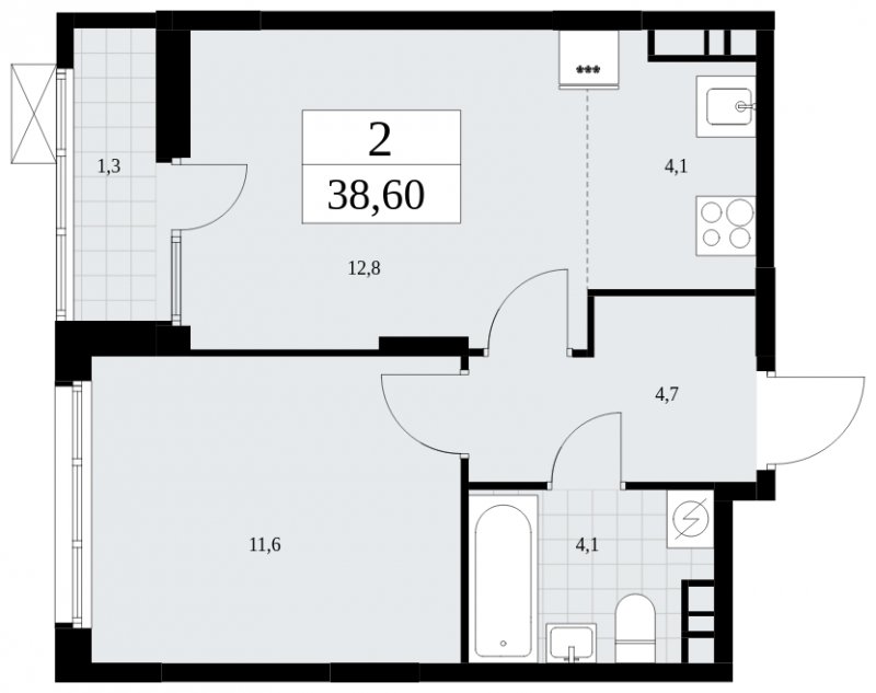2-комнатная квартира (евро) без отделки, 38.6 м2, 5 этаж, сдача 2 квартал 2025 г., ЖК Дзен-кварталы, корпус 2.4 - объявление 1932756 - фото №1