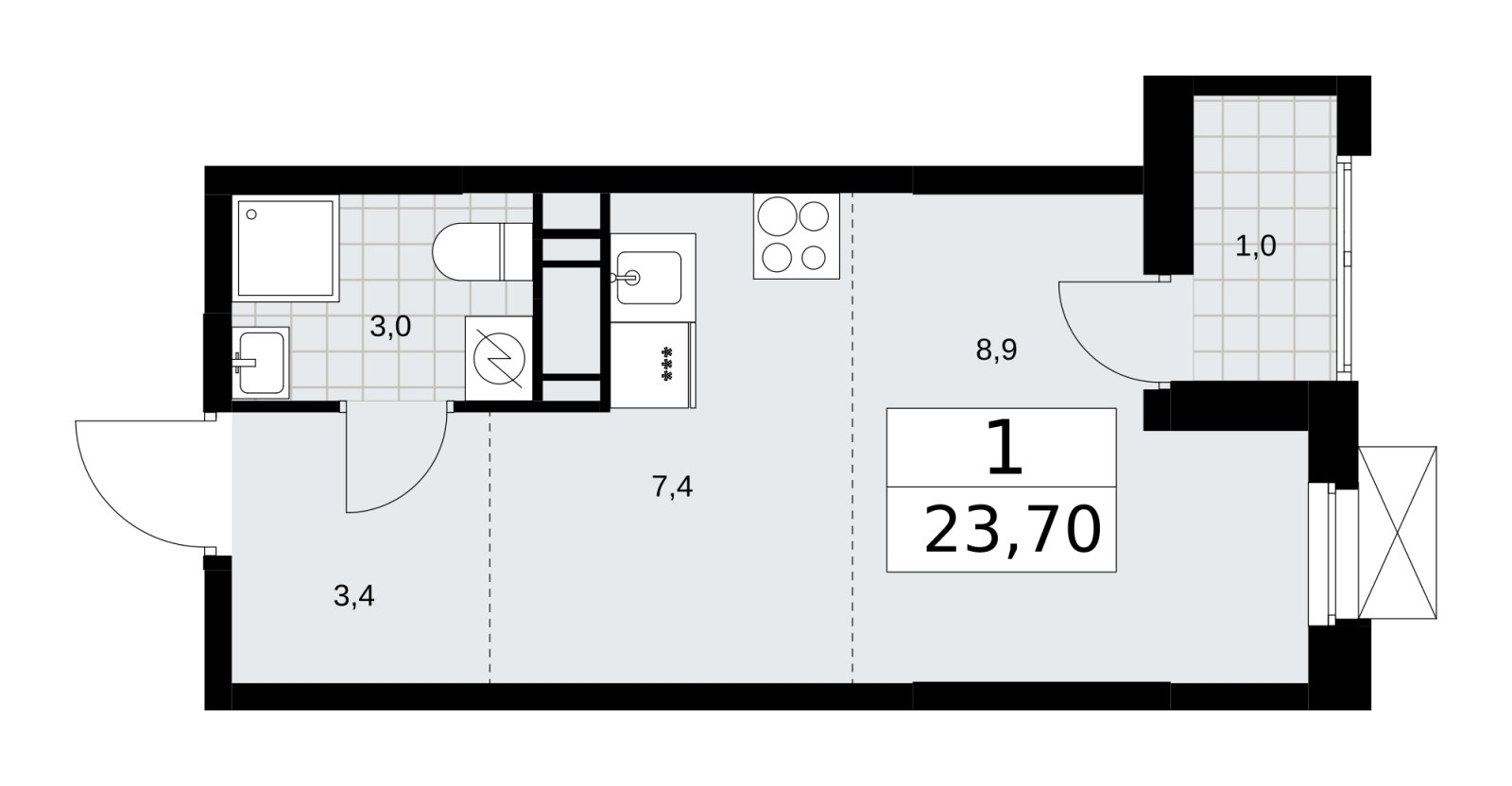 Студия с частичной отделкой, 23.7 м2, 15 этаж, сдача 4 квартал 2025 г., ЖК Скандинавия, корпус 28.3 - объявление 2202564 - фото №1