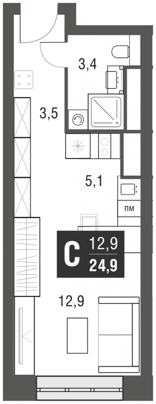 Студия с полной отделкой, 24.9 м2, 23 этаж, сдача 2 квартал 2024 г., ЖК AFI Tower, корпус 1 - объявление 1930824 - фото №1