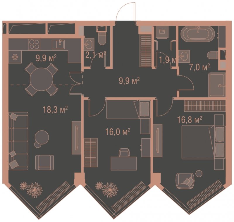 2-комнатная квартира без отделки, 81.8 м2, 21 этаж, сдача 1 квартал 2025 г., ЖК HIGH LIFE, корпус Soul Tower - объявление 1767837 - фото №1
