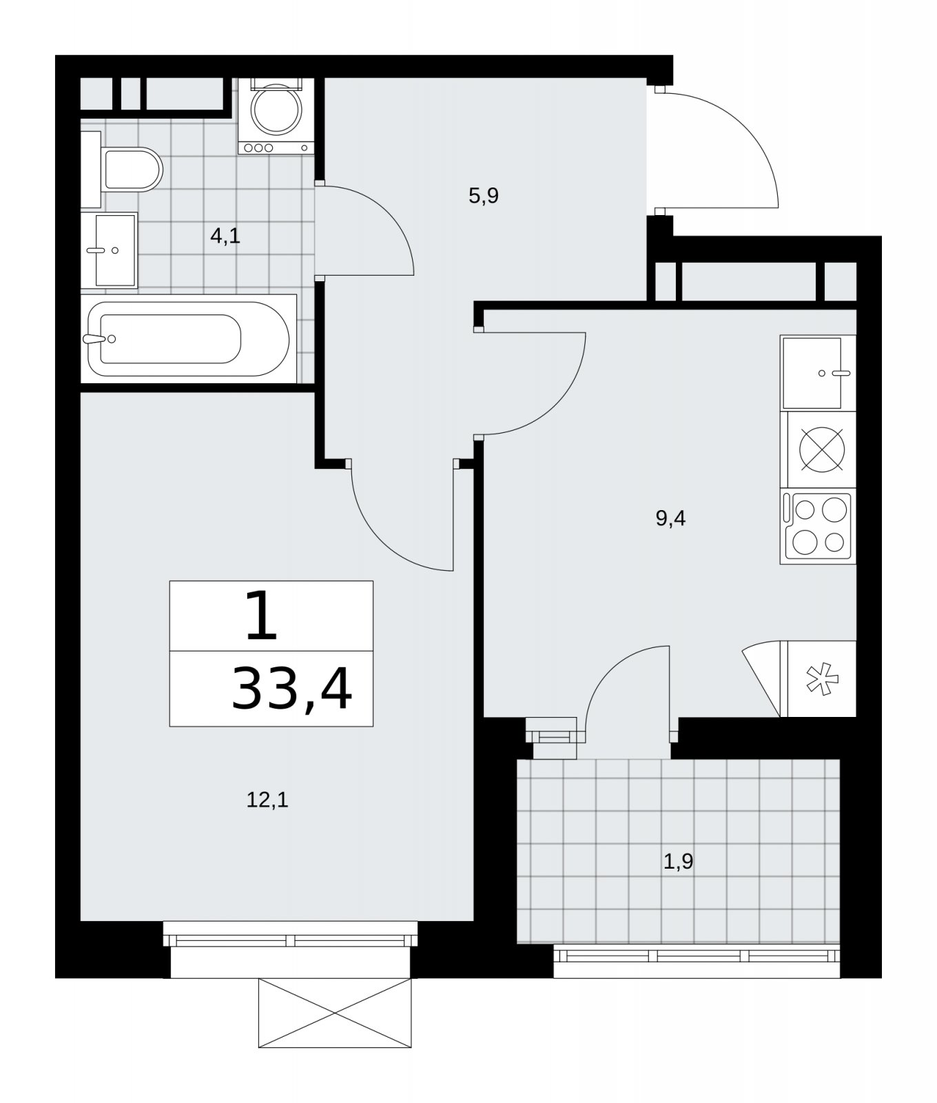 1-комнатная квартира с частичной отделкой, 33.4 м2, 16 этаж, сдача 2 квартал 2026 г., ЖК Скандинавия, корпус 25.2 - объявление 2283597 - фото №1