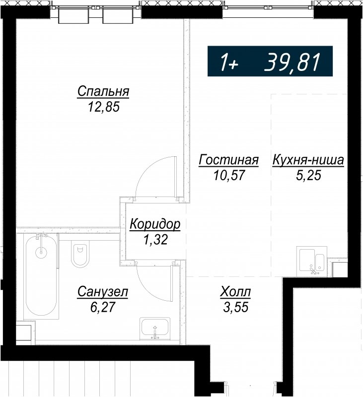 1-комнатная квартира с полной отделкой, 39.81 м2, 9 этаж, сдача 4 квартал 2022 г., ЖК Селигер Сити, корпус Кандинский - объявление 1709431 - фото №1