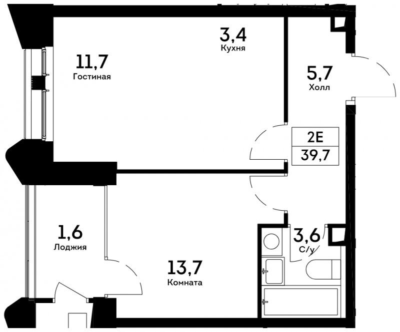 2-комнатная квартира 39.7 м2, 4 этаж, сдача 4 квартал 2022 г., ЖК Квартал на набережной NOW, корпус 2.2 - объявление 1610965 - фото №1