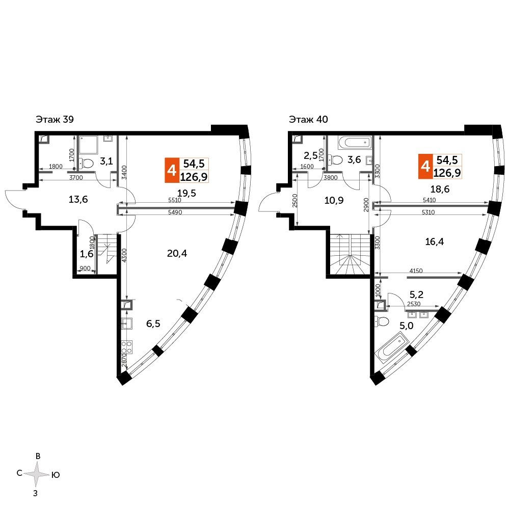 3-комнатная квартира без отделки, 126.9 м2, 39 этаж, сдача 3 квартал 2024 г., ЖК Sydney City, корпус 2.2 - объявление 2260124 - фото №1