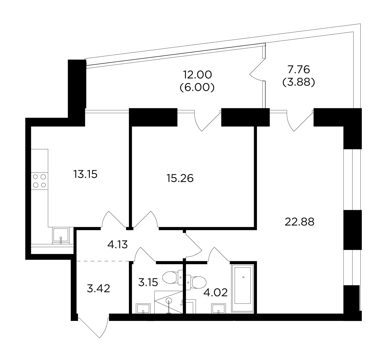 2-комнатная квартира без отделки, 75.89 м2, 8 этаж, сдача 4 квартал 2023 г., ЖК FORIVER, корпус 7 - объявление 2007694 - фото №1