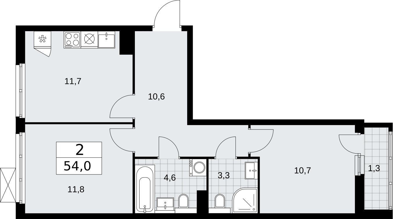 2-комнатная квартира без отделки, 54 м2, 5 этаж, сдача 2 квартал 2026 г., ЖК Бунинские кварталы, корпус 7.3 - объявление 2313665 - фото №1
