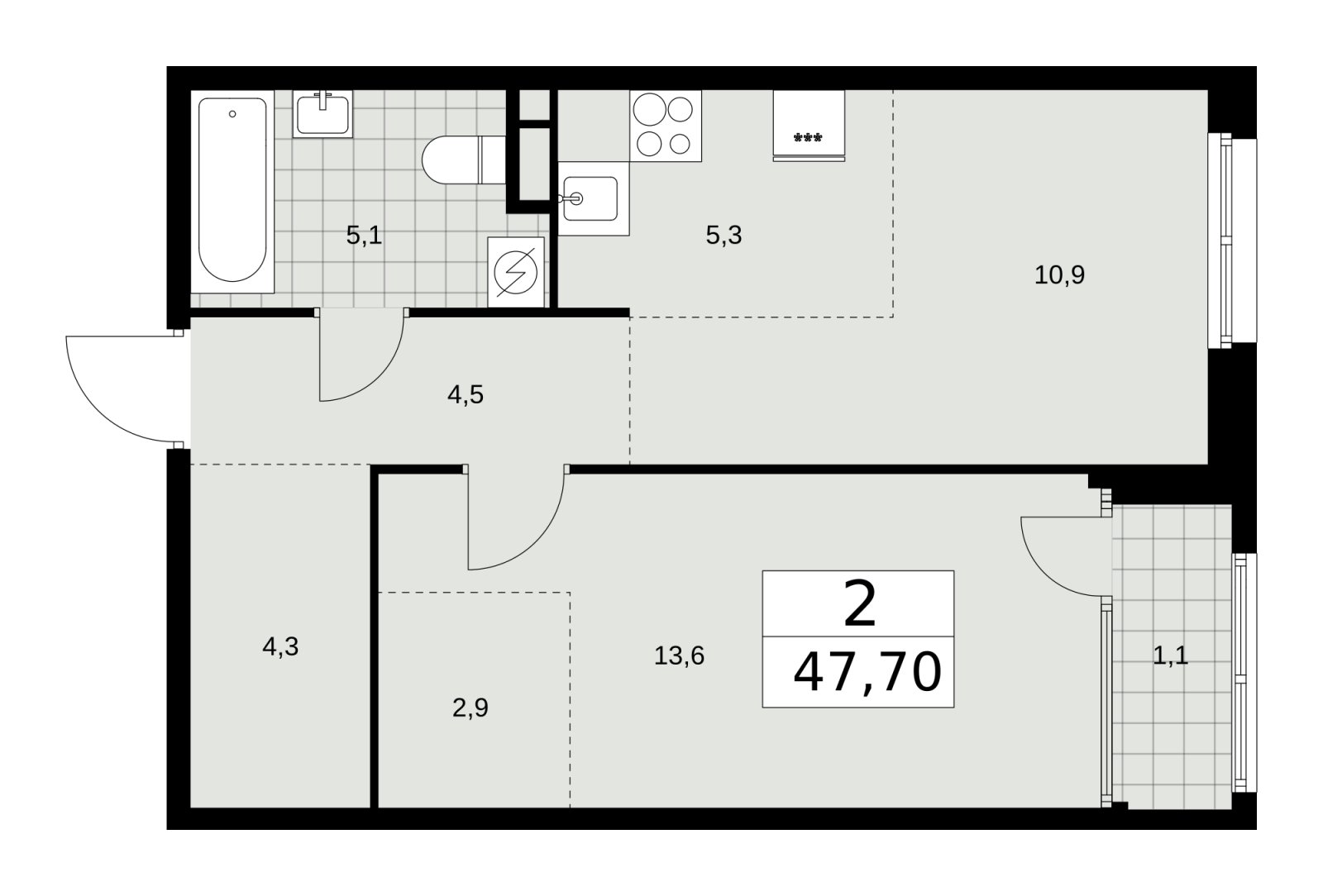 2-комнатная квартира (евро) с частичной отделкой, 47.7 м2, 5 этаж, сдача 1 квартал 2026 г., ЖК Дом на Зорге, корпус 25 - объявление 2221014 - фото №1