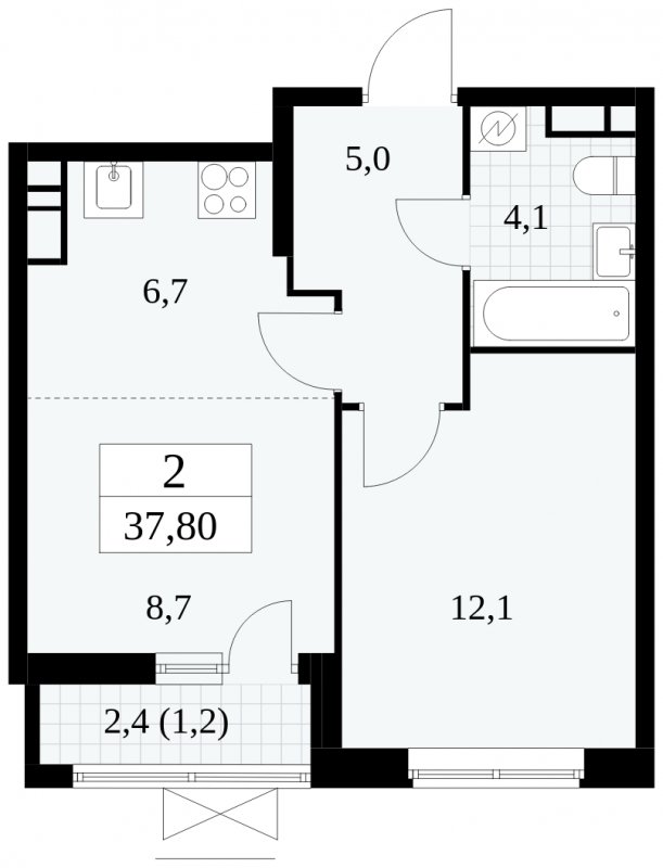 2-комнатная квартира (евро) без отделки, 37.8 м2, 10 этаж, сдача 1 квартал 2025 г., ЖК Прокшино, корпус 5.2.3 - объявление 1751335 - фото №1