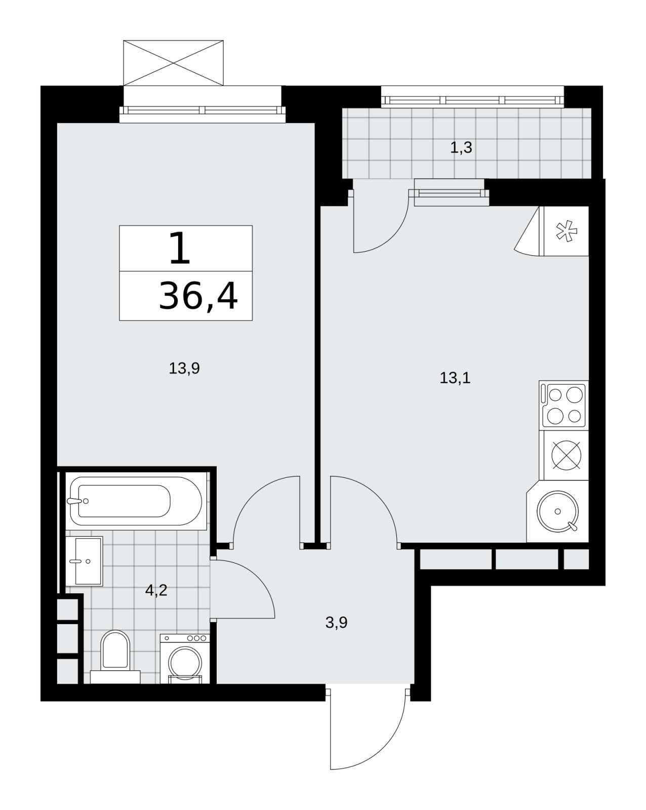 1-комнатная квартира без отделки, 36.4 м2, 11 этаж, сдача 2 квартал 2026 г., ЖК Скандинавия, корпус 25.4 - объявление 2284228 - фото №1