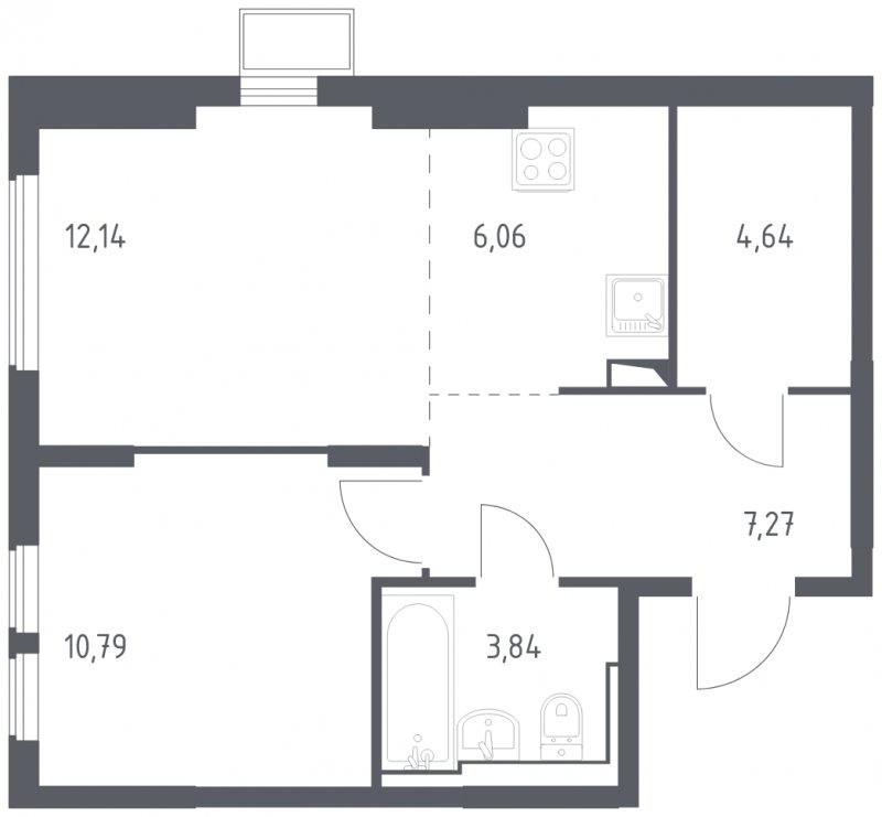 2-комнатная квартира (евро) с полной отделкой, 44.74 м2, 14 этаж, сдача 4 квартал 2024 г., ЖК Остафьево, корпус 15 - объявление 1848654 - фото №1